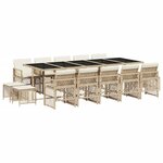 vidaXL Ensemble à manger de jardin et coussins 15 Pièces beige
