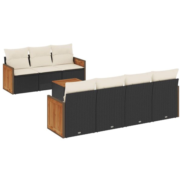 vidaXL Salon de jardin 8 Pièces avec coussins noir résine tressée