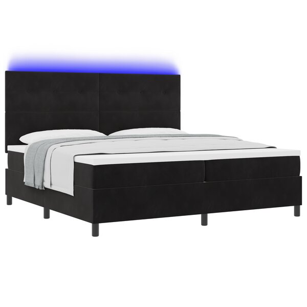 Lit Box Spring vidaXL avec Matelas & LED Noir 200x200 cm Velours