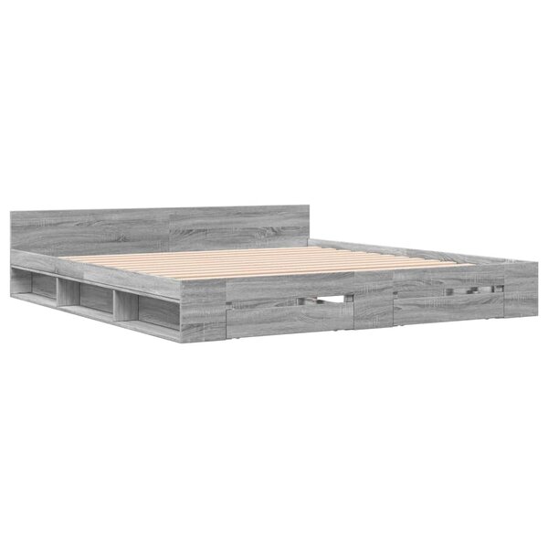 vidaXL Cadre de lit et tiroirs sonoma gris 200x200cm bois d'ingénierie