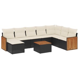 vidaXL Salon de jardin 9 Pièces avec coussins noir résine tressée