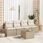 vidaXL Ensemble de Canapé de Jardin 5 Pièces avec Coussins Beige en Poly Rotin