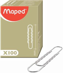 Boîte de100 Trombones ondulé en acier nickelé 77 mm MAPED