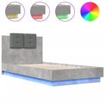 vidaXL Cadre de lit tête de lit et lumières LED gris béton 90x190 cm