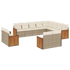 vidaXL Salon de jardin avec coussins 12 Pièces beige résine tressée