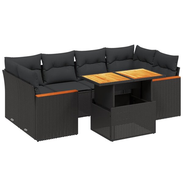 vidaXL Salon de jardin 7 Pièces avec coussins noir résine tressée