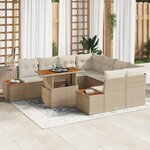 Ensemble de Canapés de Jardin 9 pièces avec Coussins Beige Rattan Poly
