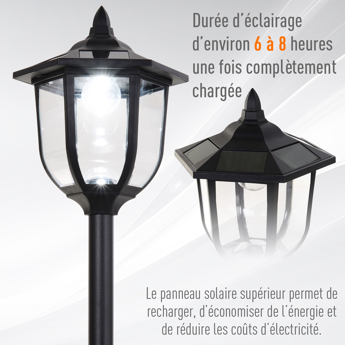 Outsunny Luminaire extérieur lampadaire sur pied solaire lampadaire  lanterne classique LED 40 Lm dim. 18L x 18l x 160H cm noir - Cdiscount  Maison