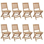 vidaXL Chaises pliables de jardin 8 Pièces avec coussins Bois d'acacia