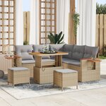 Ensemble Canapé 8 Pièces Beige Rattan Acacia