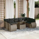 vidaXL Salon de jardin avec coussins 10 Pièces gris résine tressée