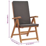 vidaXL Chaises inclinables lot de 2 avec coussins Teck solide Gris