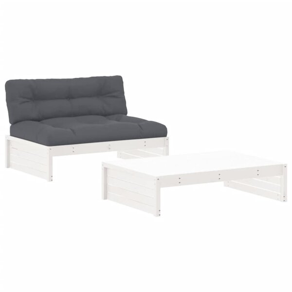 vidaXL Salon de jardin 2 Pièces avec coussins blanc bois massif