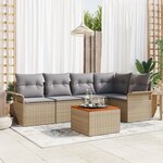 vidaXL Ensemble de canapé de jardin 6 pièces avec coussins beige poly rotin acacia