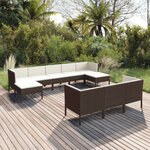 vidaXL Salon de jardin 10 Pièces avec coussins Résine tressée Marron