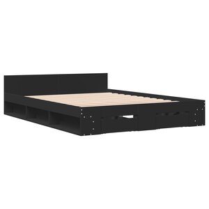 vidaXL Cadre de lit à tiroirs noir 140x190 cm bois d'ingénierie
