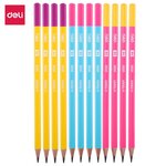 Boîte 12 crayons graphite hb corps triangulaire couleur bleu  rose  jaune deli