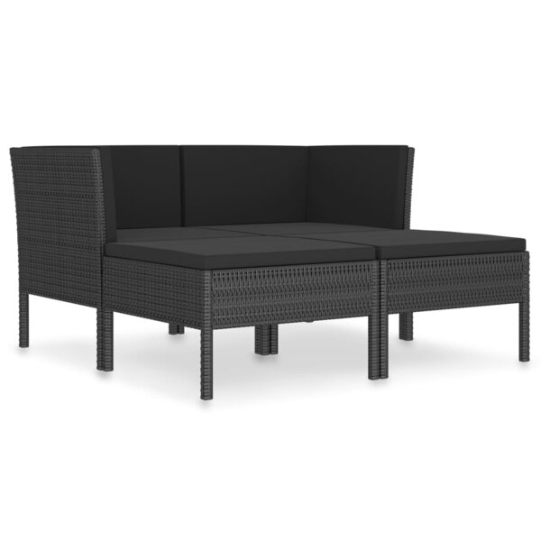 vidaXL Salon de jardin 4 Pièces avec coussins Résine tressée Noir