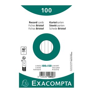 Paquet 100 Fiches Sous Film - Bristol Ligné Non Perforé 100x150mm - Blanc - X 20 - Exacompta
