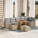 Ensemble de 9 pièces de canapés de jardin avec coussins Beige poly ratin Acacia