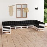 vidaXL Salon de jardin 10 Pièces avec coussins Blanc Bois de pin massif