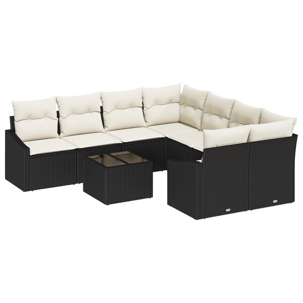 vidaXL Ensemble de salle à manger de jardin 9 pièces avec coussins en poly rattan noir