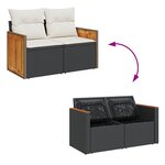 Ensemble de Canapé de Jardin 9 Pièces avec Coussins Noir Rattan PE Acacia