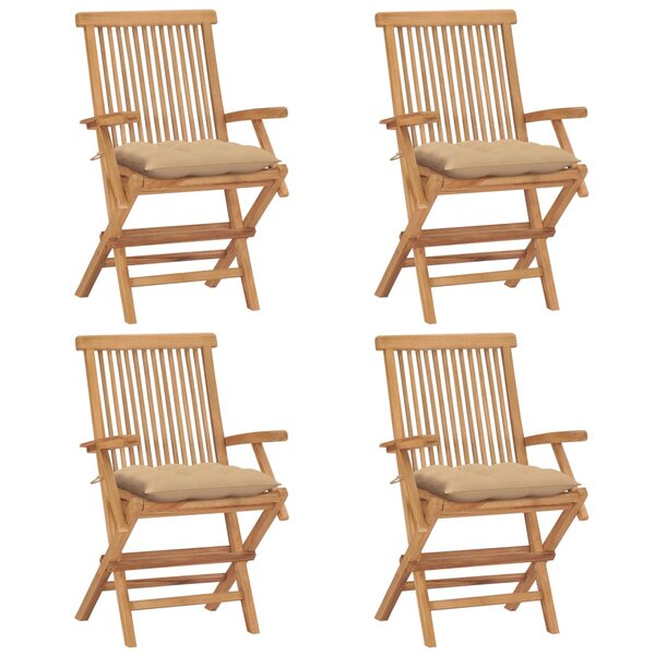 vidaXL Chaises de jardin et coussins beige lot de 4 Bois teck massif