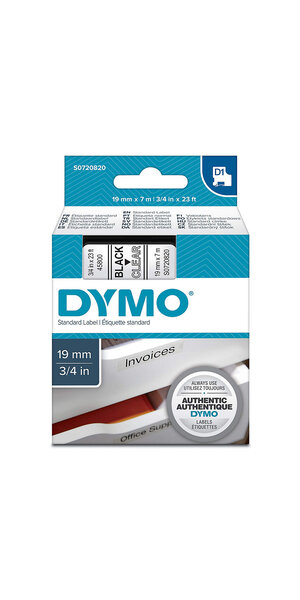 DYMO LabelManager cassette ruban D1 19mm x 7m Noir/Transparent (compatible avec les LabelManager et les LabelWriter Duo)