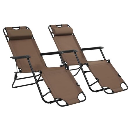 vidaXL Chaises longues pliables lot de 2 avec repose-pied Acier Marron