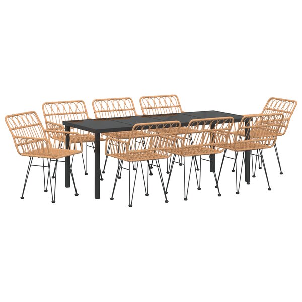 vidaXL Set de Dînette de Jardin 9 Pièces Rattan Poly Brown