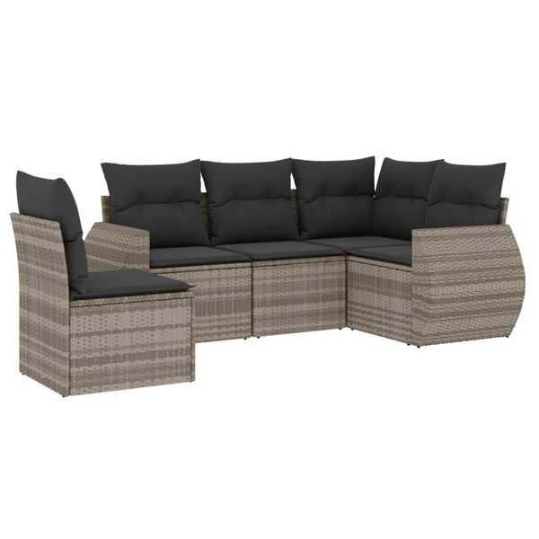vidaXL Salon de jardin 5 Pièces avec coussins gris clair résine tressée
