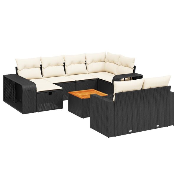 vidaXL Salon de jardin 11 Pièces avec coussins noir résine tressée