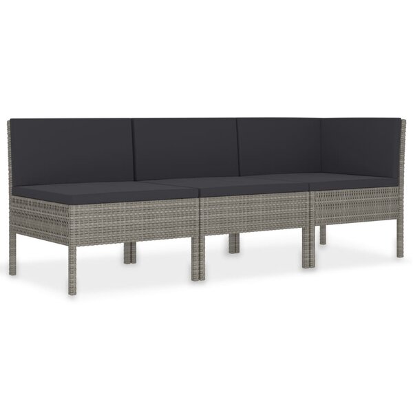 vidaXL Salon de jardin 3 Pièces avec coussins Résine tressée Gris