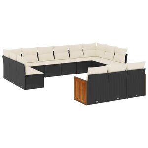 vidaXL Salon de jardin avec coussins 13 Pièces noir résine tressée