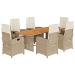 vidaXL Ensemble à manger de jardin coussins 7 Pièces mélange beige rotin