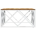 vidaXL Table basse argenté acier inoxydable et bois massif d'acacia
