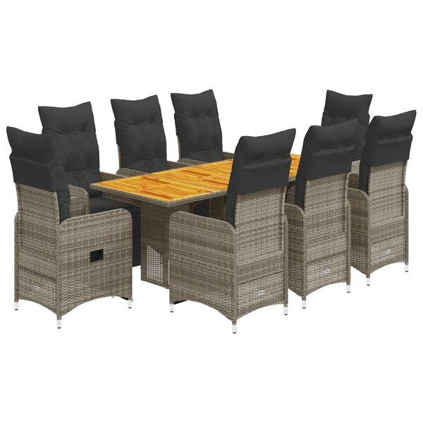 vidaXL Ensemble de bistro de jardin 9 Pièces coussins gris poly rotin