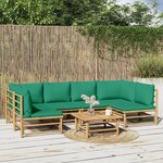 vidaXL Salon de jardin 7 Pièces avec coussins vert bambou