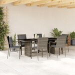 vidaXL Ensemble à manger de jardin et coussins 7 Pièces gris rotin