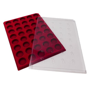 Plateau velours rouge avec couvercle pour 40 muselets de champagne capsules de bière.