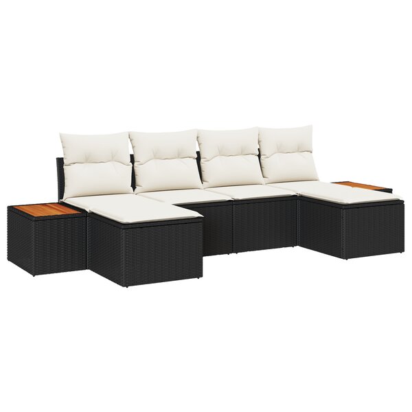 vidaXL Ensemble de Canapé de Jardin de 6 Pièces avec Coussins Noir Poly Rattan Acacia