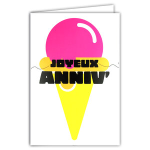 Carte FLUO Joyeux Anniversaire Cornet de Glace Rose - Avec Enveloppe 12x17,5cm