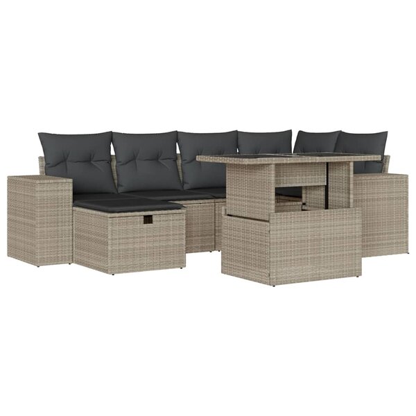 vidaXL Salon de jardin avec coussins 7 Pièces gris clair résine tressée