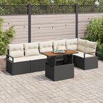Ensemble de canapé de jardin 7 pièces vidaXL avec coussins en poly rotin noir acacia