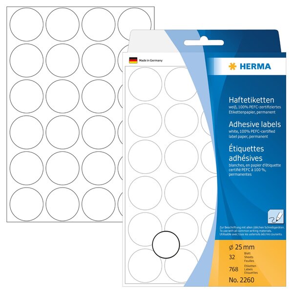 Etui de 768 étiquettes multi-usage diam 25 mm blanc herma
