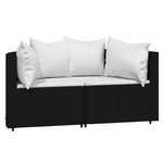 vidaXL Canapés d'angle de jardin et coussins 2Pièces Noir Résine tressée