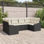 vidaXL Ensemble de canapé de jardin 6 pièces avec coussins Noir Poly Rattan
