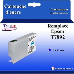 T3AZUR- Cartouche Compatible avec Epson T7892 T7912 remplace Epson WorkForce Pro WF5110DW WF5190DW WF5620DWF WF5690DWF Cyan