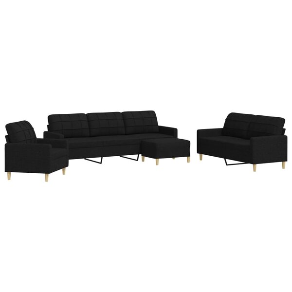 vidaXL Ensemble de canapés 4 Pièces avec repose-pied noir tissu